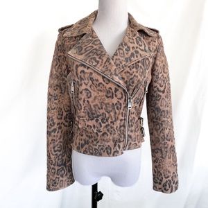 NWT Walter Baker Leopard Leather Motorcycle Jacket  XS